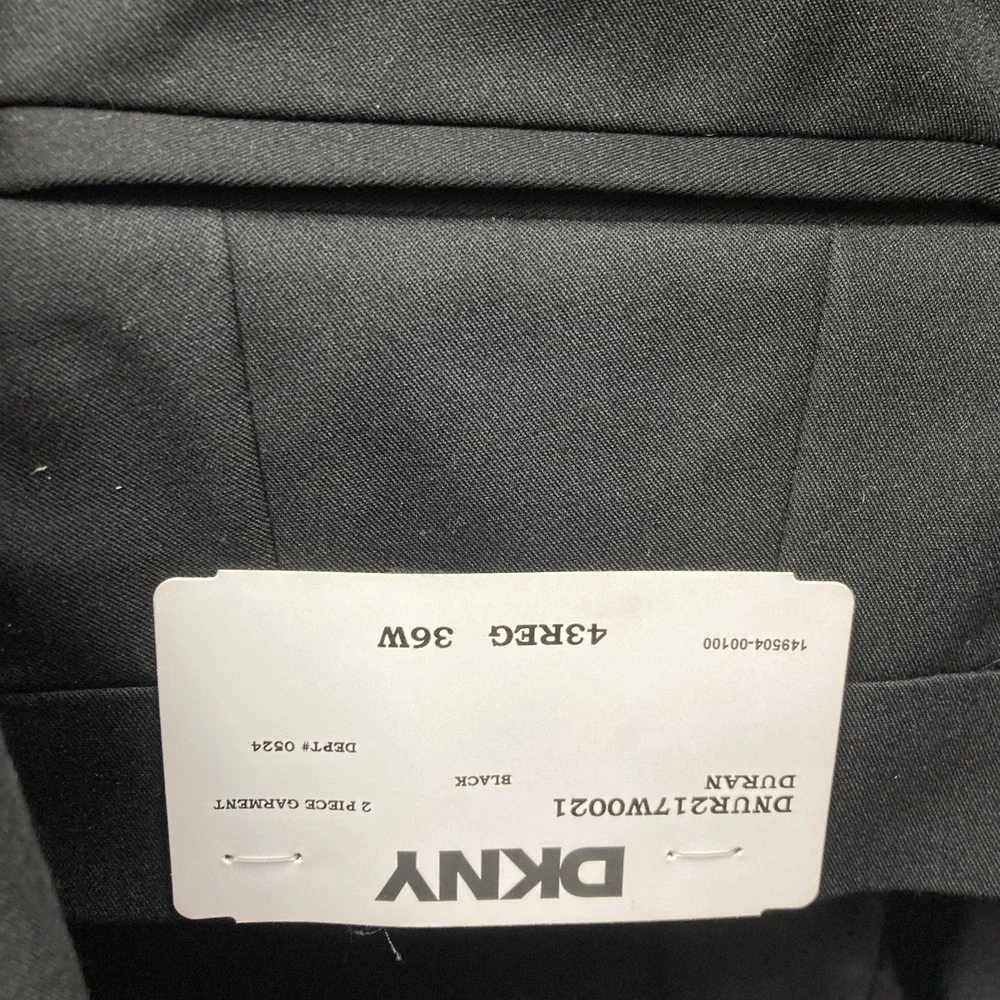 DKNY Mens Modern Fit 2 Piece Suit 43R 36W 32L Black Solid Stretch